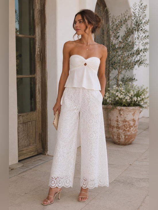 Maeve Pants - Maeve White Lace Wide Leg Pants